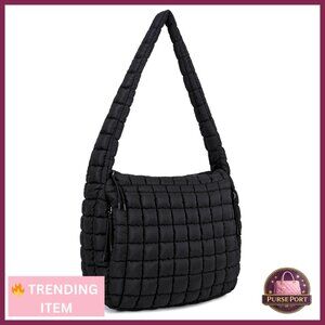 Quilted Puffer Tote Bag Large Crossbody Shoulder Purse Lightweight Nylon